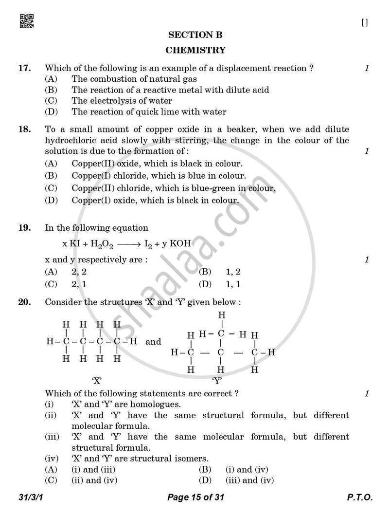 Science 2025-2026 Class 10 - CBSE (Central Board of Secondary Education) question paper with PDF download