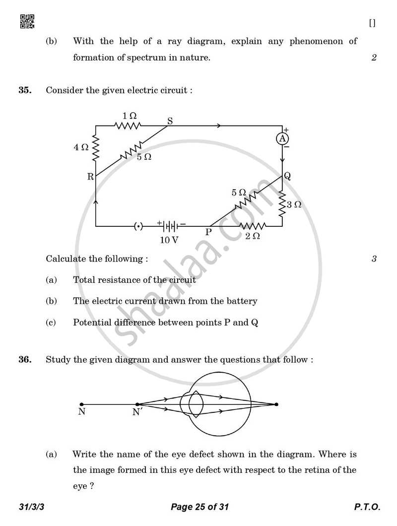 Science 2025-2026 Class 10 - CBSE (Central Board of Secondary Education) question paper with PDF download