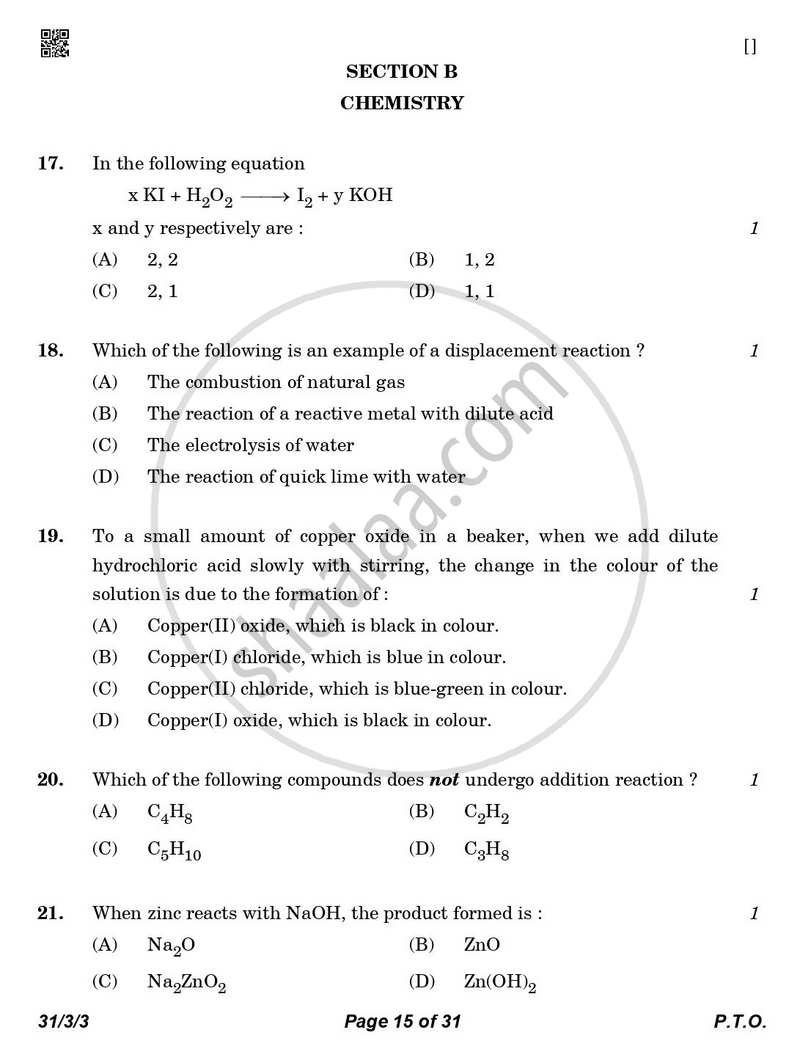 Science 2025-2026 Class 10 - CBSE (Central Board of Secondary Education) question paper with PDF download