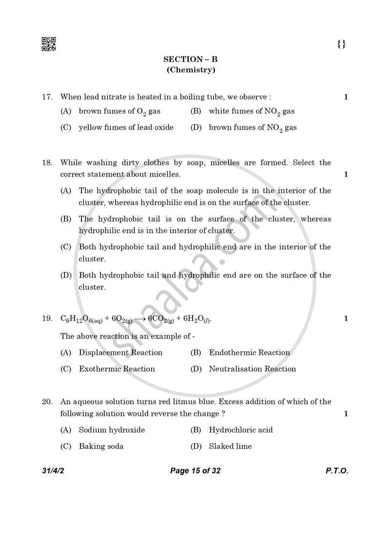 Science 2025-2026 Class 10 - CBSE (Central Board of Secondary Education) question paper with PDF download