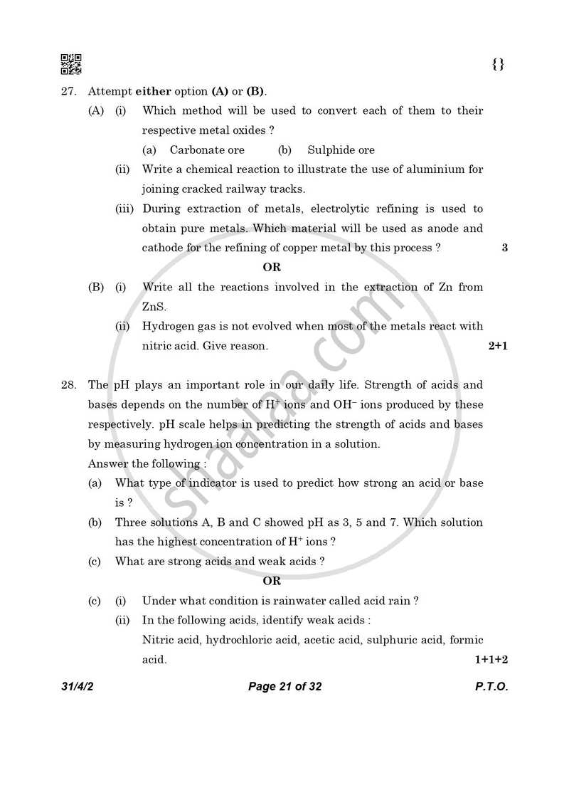 Science 2025-2026 Class 10 - CBSE (Central Board of Secondary Education) question paper with PDF download