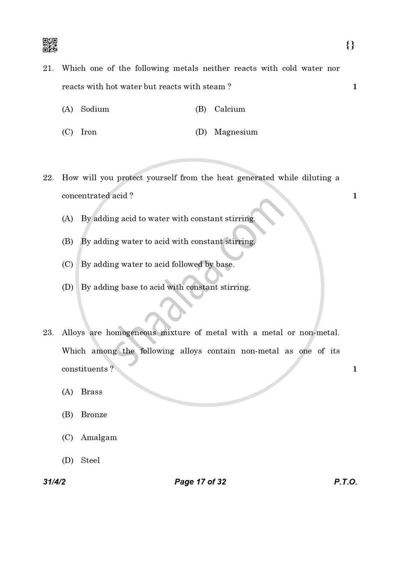 Science 2025-2026 Class 10 - CBSE (Central Board of Secondary Education) question paper with PDF download