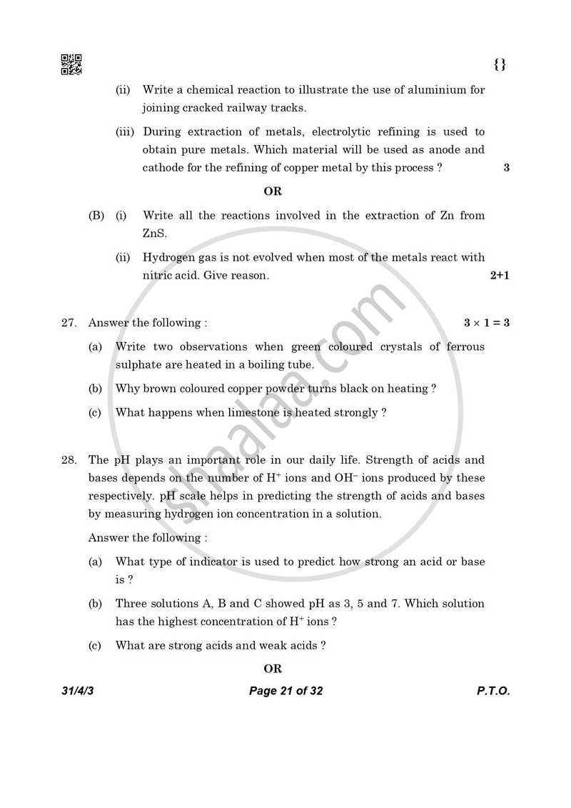 Science 2025-2026 Class 10 - CBSE (Central Board of Secondary Education) question paper with PDF download
