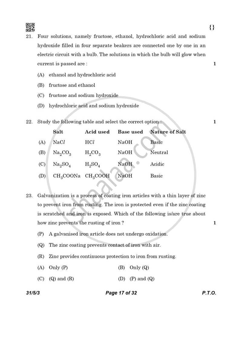 Science 2025-2026 Class 10 - CBSE (Central Board of Secondary Education) question paper with PDF download