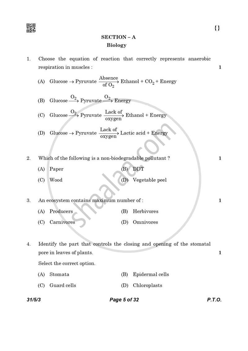 Science 2025-2026 Class 10 - CBSE (Central Board of Secondary Education) question paper with PDF download