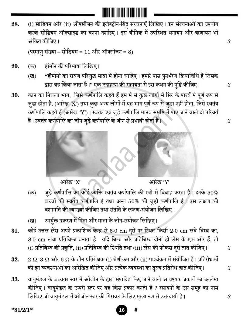 Science (विज्ञान) 2024-2025 Class 10 [कक्षा १०] - CBSE (Central Board of Secondary Education) question paper with PDF download