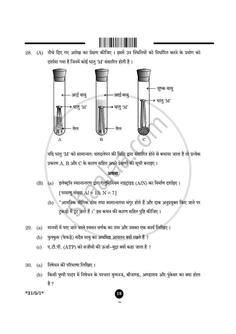 Science (विज्ञान) 2024-2025 Class 10 [कक्षा १०] - CBSE (Central Board of Secondary Education) question paper with PDF download