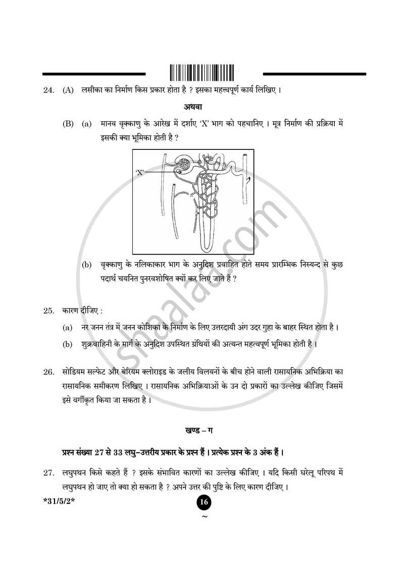Science (विज्ञान) 2024-2025 Class 10 [कक्षा १०] - CBSE (Central Board of Secondary Education) question paper with PDF download