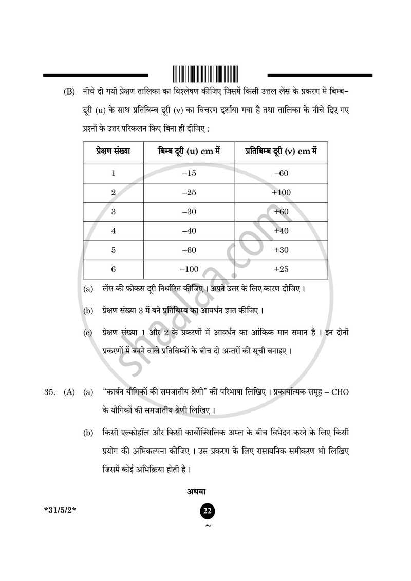 Science (विज्ञान) 2024-2025 Class 10 [कक्षा १०] - CBSE (Central Board of Secondary Education) question paper with PDF download