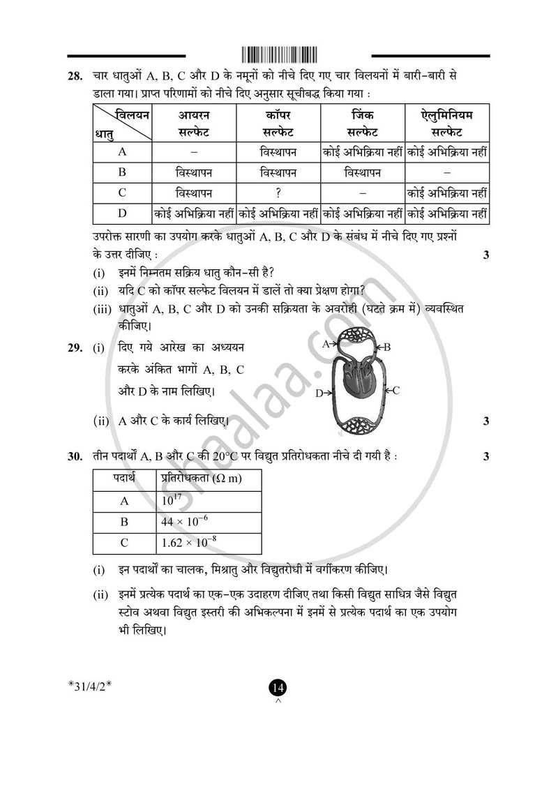 Science (विज्ञान) 2024-2025 Class 10 [कक्षा १०] - CBSE (Central Board of Secondary Education) question paper with PDF download