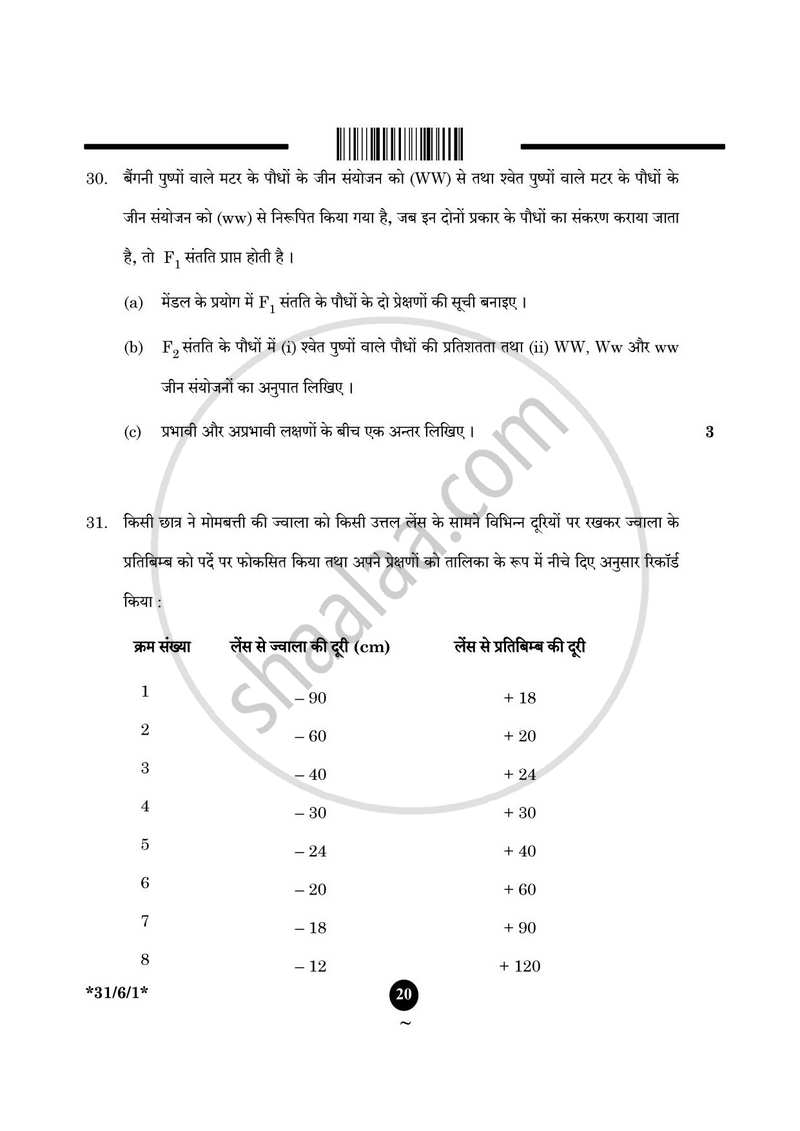 Science (विज्ञान) 2024-2025 Class 10 [कक्षा १०] - CBSE (Central Board of Secondary Education) question paper with PDF download