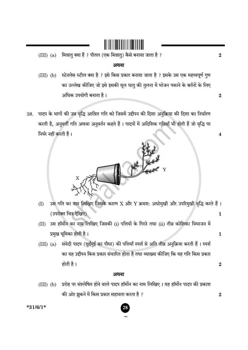 Science (विज्ञान) 2024-2025 Class 10 [कक्षा १०] - CBSE (Central Board of Secondary Education) question paper with PDF download