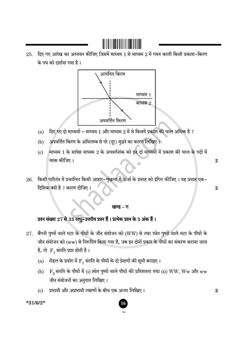Science (विज्ञान) 2024-2025 Class 10 [कक्षा १०] - CBSE (Central Board of Secondary Education) question paper with PDF download