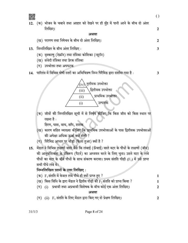 Science (विज्ञान) 2025-2026 Class 10 [कक्षा १०] - CBSE (Central Board of Secondary Education) question paper with PDF download