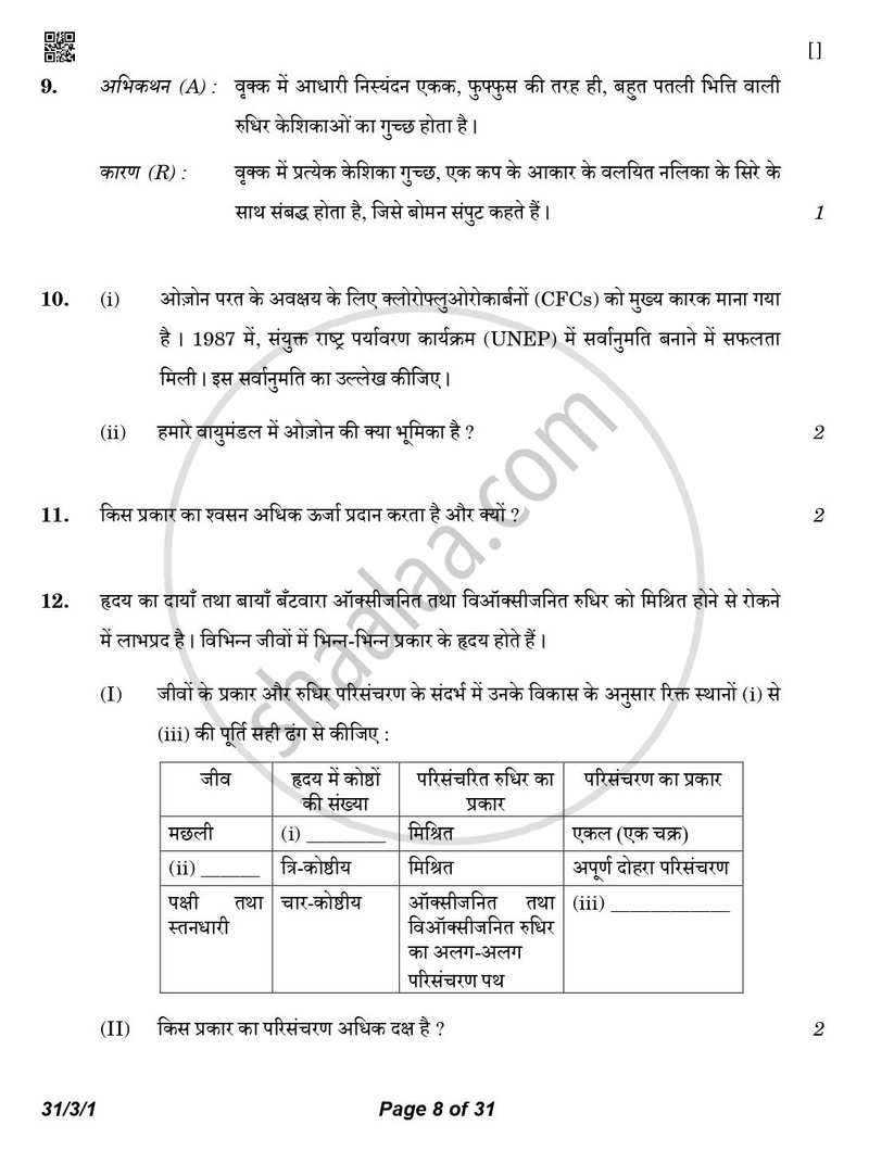 Science (विज्ञान) 2025-2026 Class 10 [कक्षा १०] - CBSE (Central Board of Secondary Education) question paper with PDF download