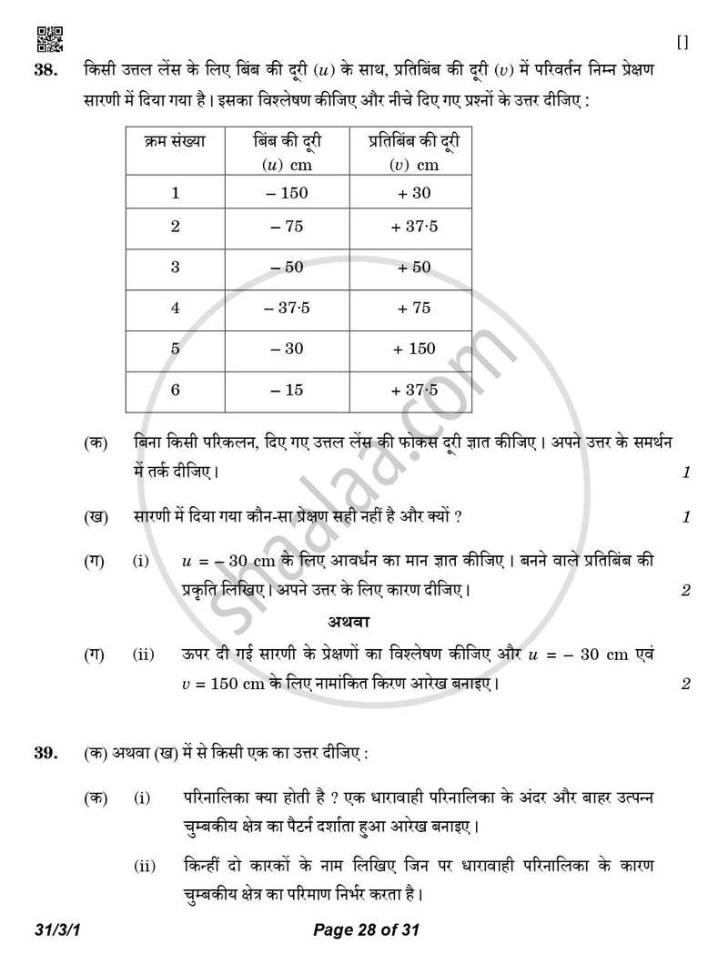 Science (विज्ञान) 2025-2026 Class 10 [कक्षा १०] - CBSE (Central Board of Secondary Education) question paper with PDF download