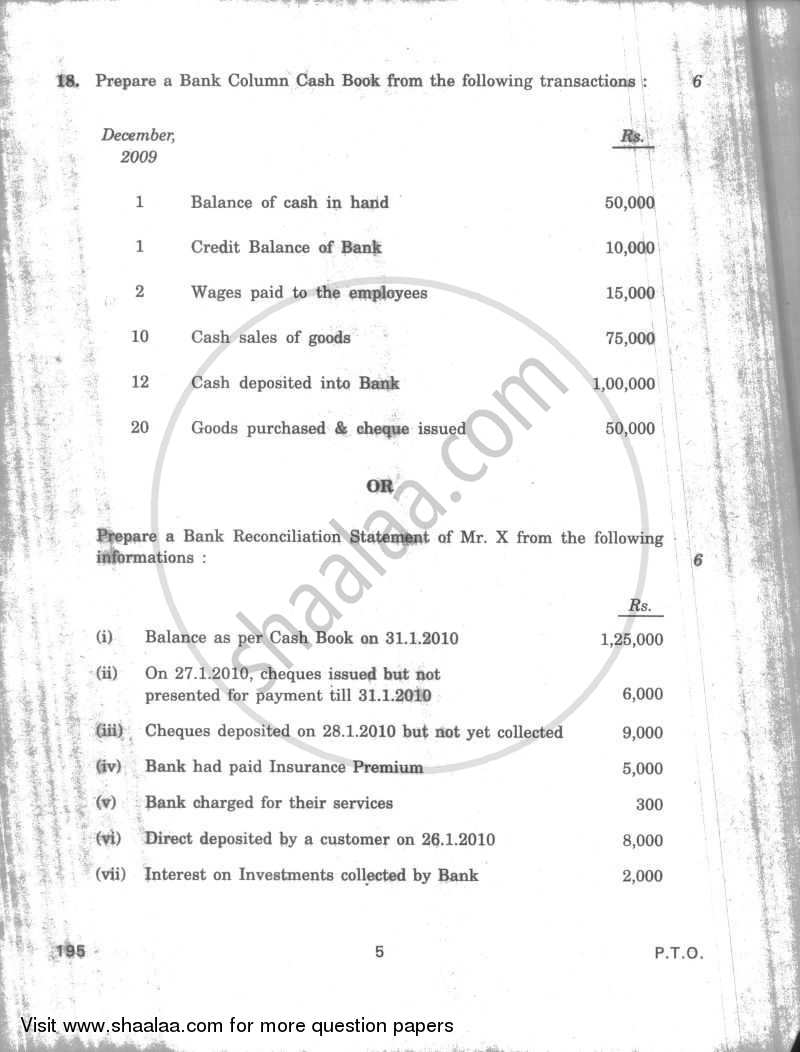 Secretarial Practice and Accounting 2009-2010 Class 12 - CBSE (Central Board of Secondary Education) question paper with PDF download