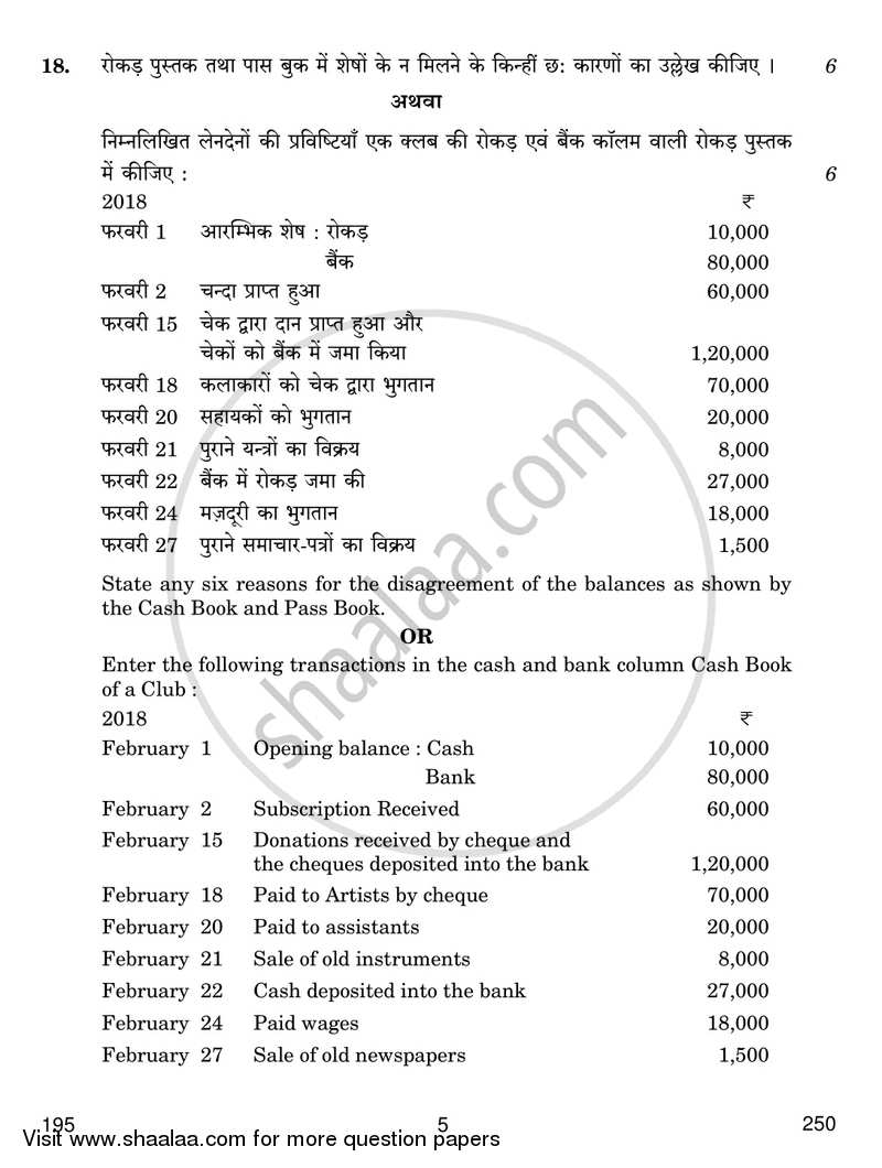 Secretarial Practice and Accounting 2017-2018 Class 12 - CBSE (Central Board of Secondary Education) question paper with PDF download