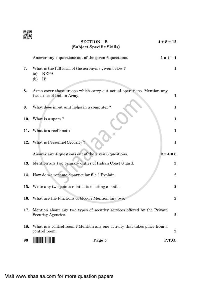 Security 2021-2022 Class 10 - CBSE (Central Board of Secondary Education) question paper with PDF download