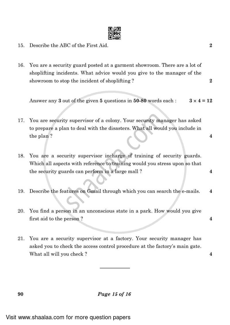 Security 2022-2023 Class 10 - CBSE (Central Board of Secondary Education) question paper with PDF download