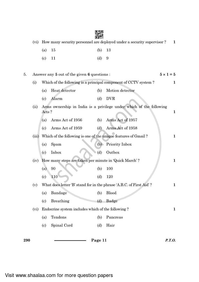 Security 2023-2024 Class 10 - CBSE (Central Board of Secondary Education) question paper with PDF download