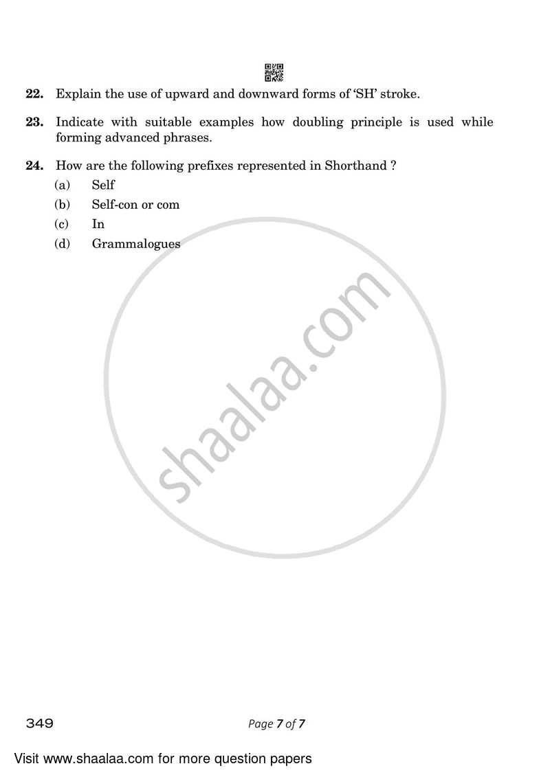 Shorthand (English) 2022-2023 Class 12 - CBSE (Central Board of Secondary Education) question paper with PDF download