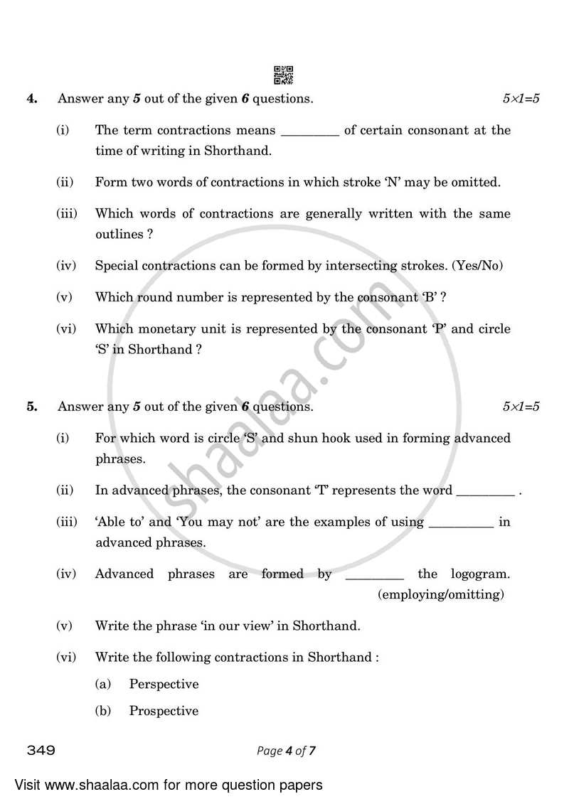 Shorthand (English) 2022-2023 Class 12 - CBSE (Central Board of Secondary Education) question paper with PDF download