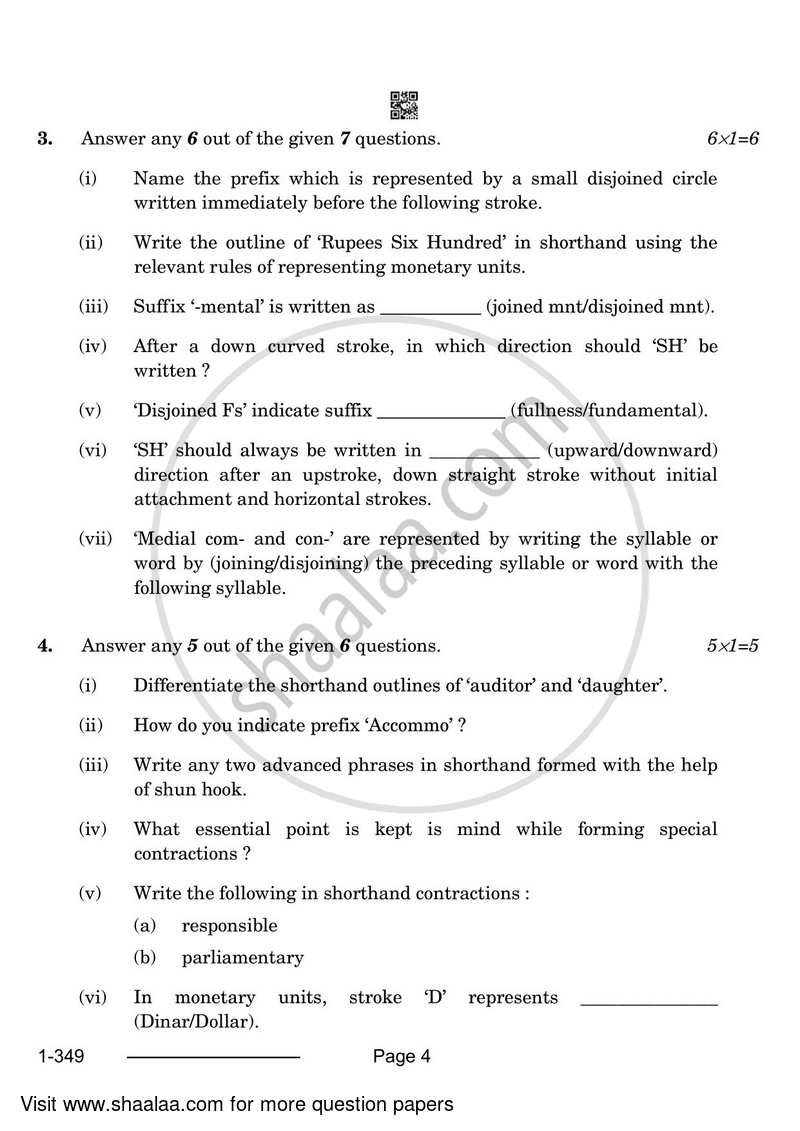 Shorthand (English) 2023-2024 Class 12 - CBSE (Central Board of Secondary Education) question paper with PDF download