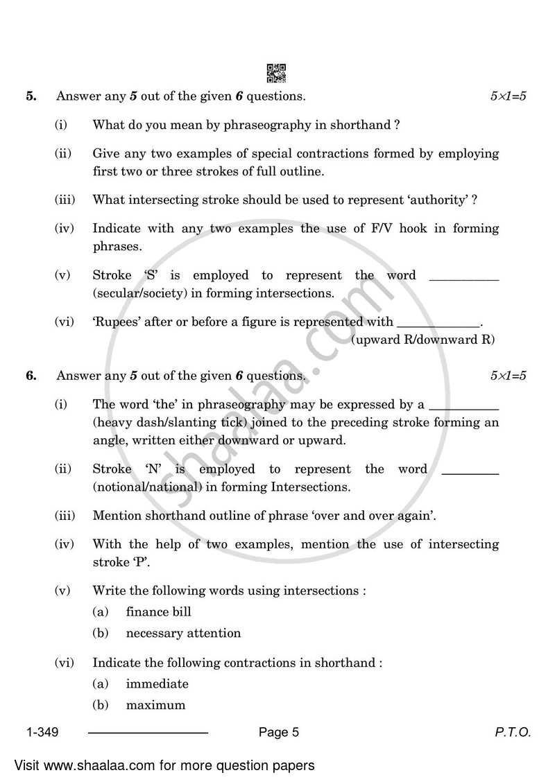 Shorthand (English) 2023-2024 Class 12 - CBSE (Central Board of Secondary Education) question paper with PDF download