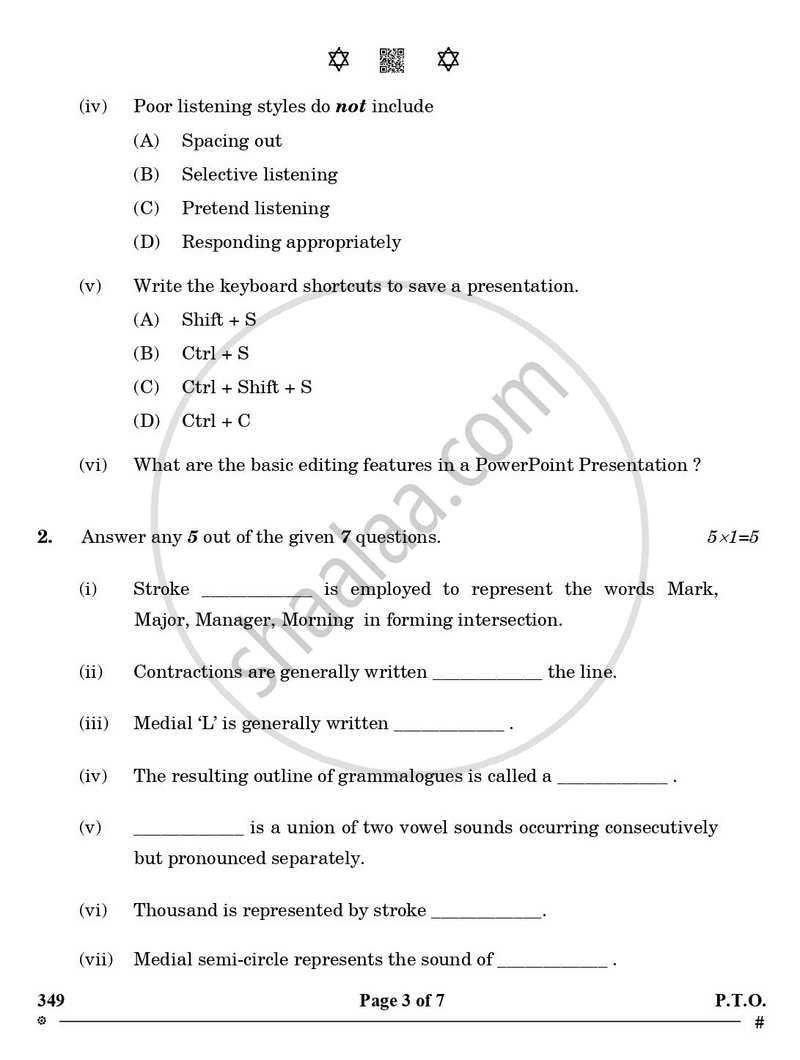 Shorthand (English) 2024-2025 Class 12 - CBSE (Central Board of Secondary Education) question paper with PDF download
