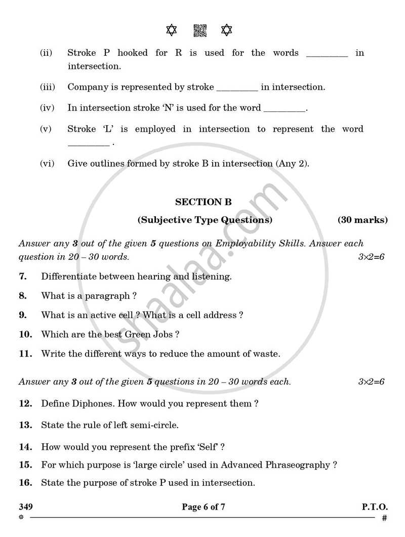 Shorthand (English) 2024-2025 Class 12 - CBSE (Central Board of Secondary Education) question paper with PDF download