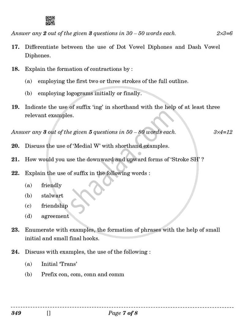 Shorthand (English) 2025-2026 Class 12 - CBSE (Central Board of Secondary Education) question paper with PDF download