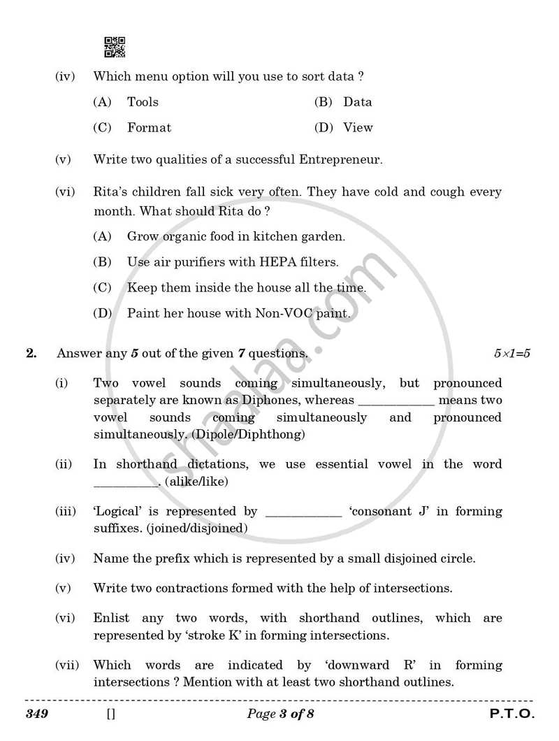 Shorthand (English) 2025-2026 Class 12 - CBSE (Central Board of Secondary Education) question paper with PDF download