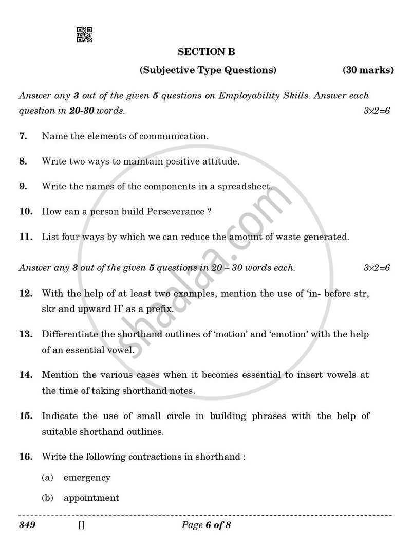 Shorthand (English) 2025-2026 Class 12 - CBSE (Central Board of Secondary Education) question paper with PDF download