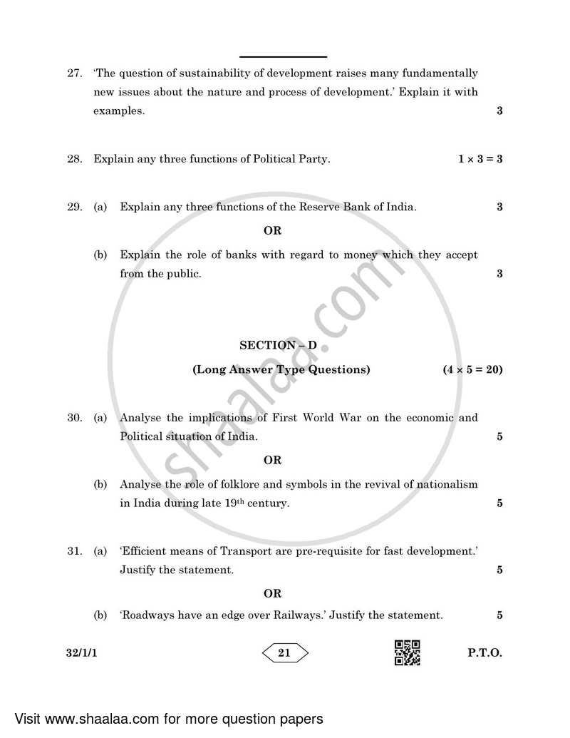 Social Science 2022-2023 Class 10 - CBSE (Central Board of Secondary Education) question paper with PDF download
