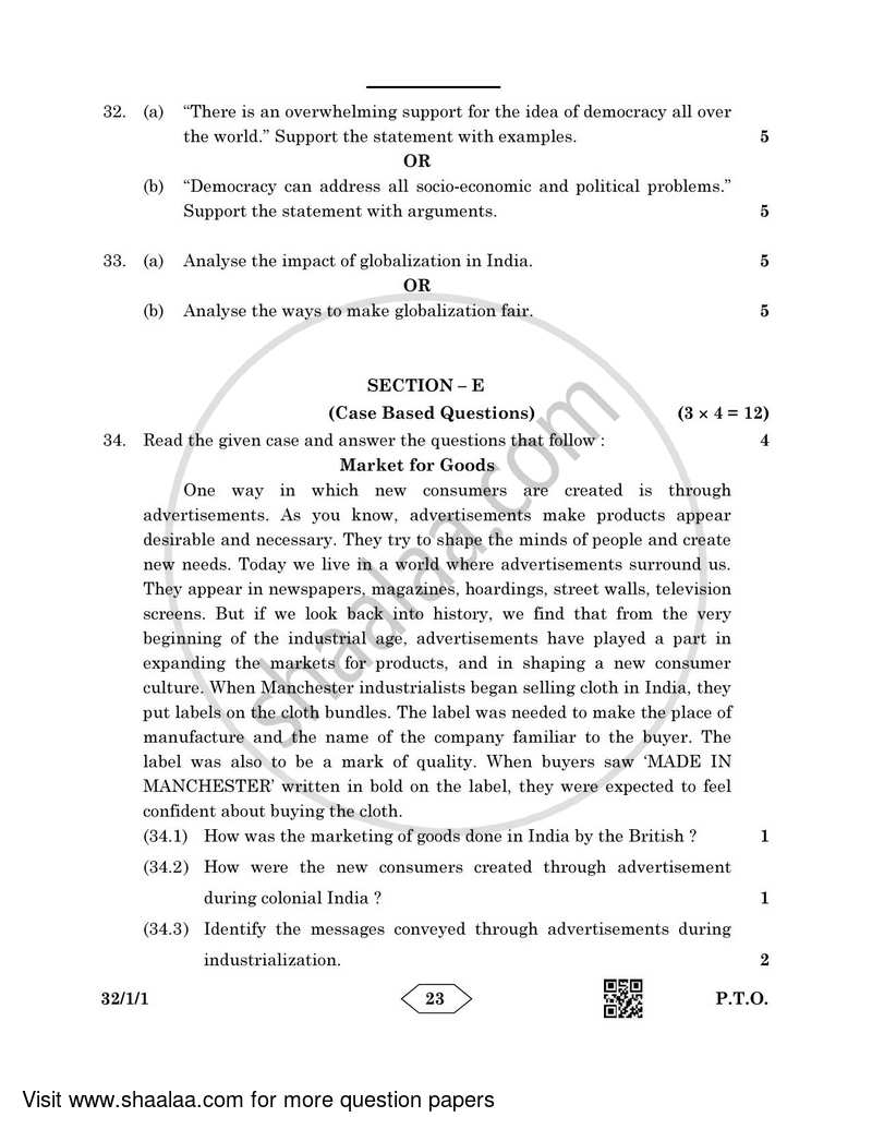 Social Science 2022-2023 Class 10 - CBSE (Central Board of Secondary Education) question paper with PDF download