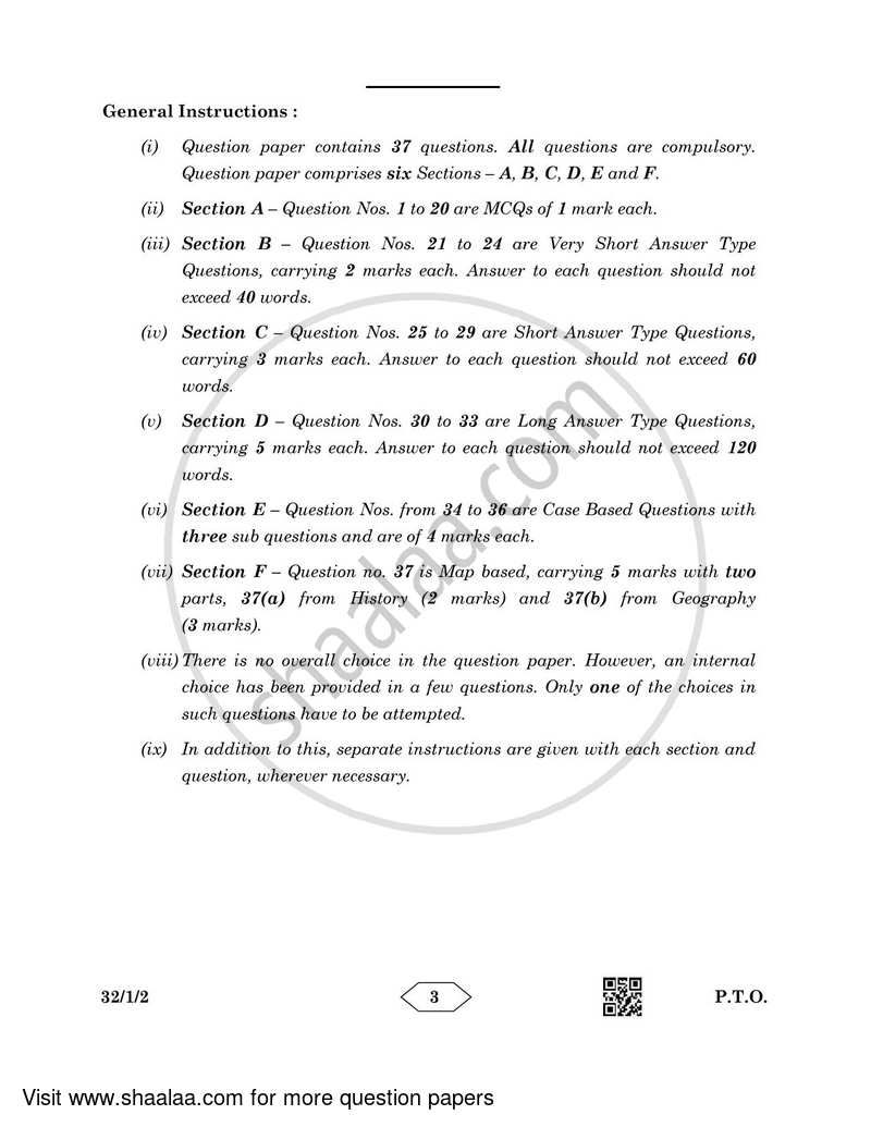 Social Science 2022-2023 Class 10 - CBSE (Central Board of Secondary Education) question paper with PDF download