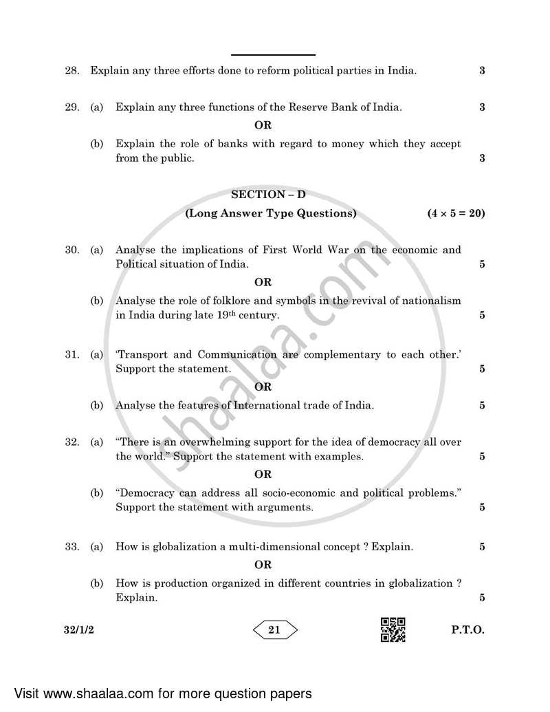 Social Science 2022-2023 Class 10 - CBSE (Central Board of Secondary Education) question paper with PDF download