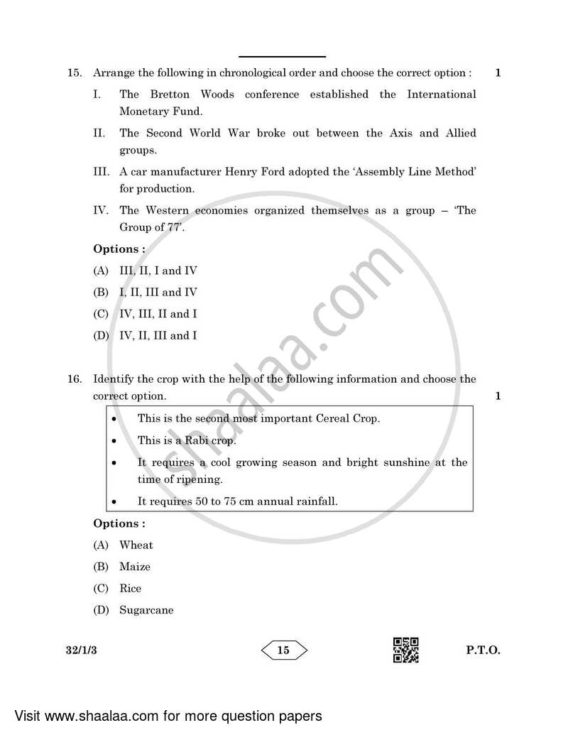Social Science 2022-2023 Class 10 - CBSE (Central Board of Secondary Education) question paper with PDF download
