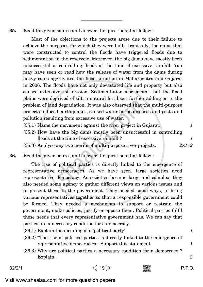 Social Science 2022-2023 Class 10 - CBSE (Central Board of Secondary Education) question paper with PDF download