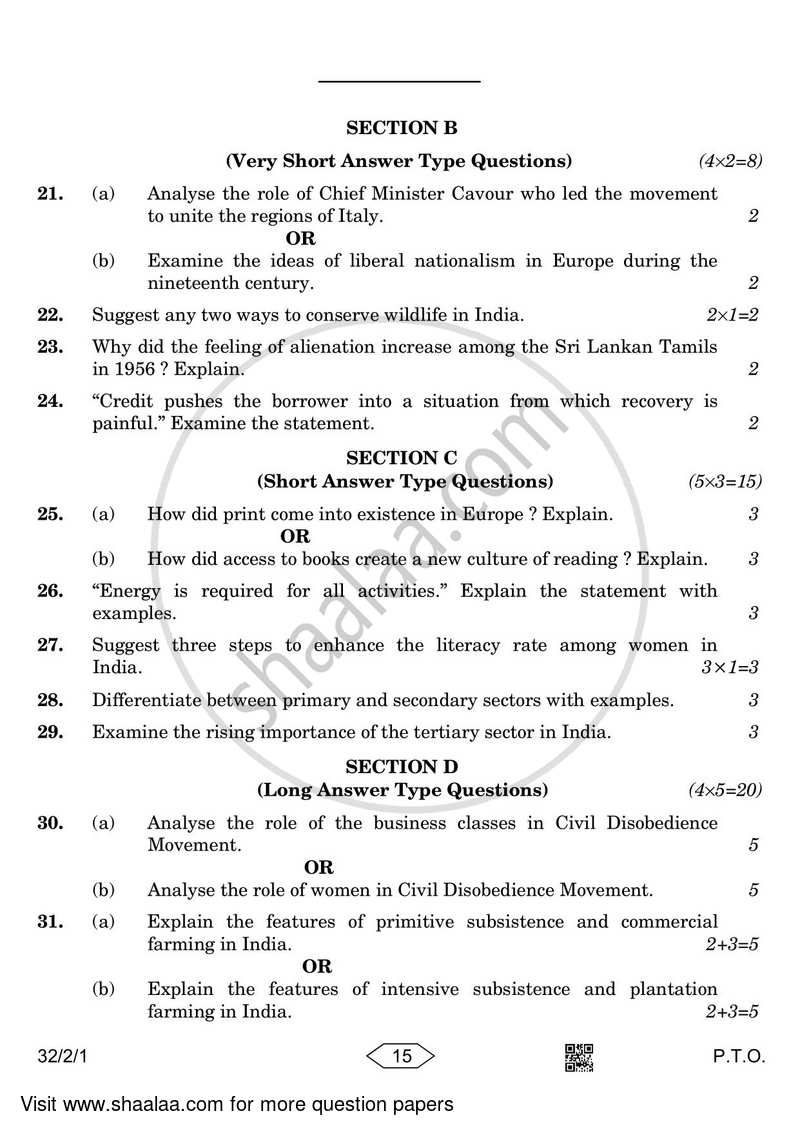 Social Science 2022-2023 Class 10 - CBSE (Central Board of Secondary Education) question paper with PDF download