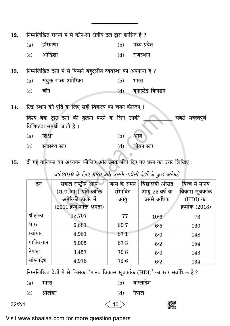 Social Science 2022-2023 Class 10 - CBSE (Central Board of Secondary Education) question paper with PDF download