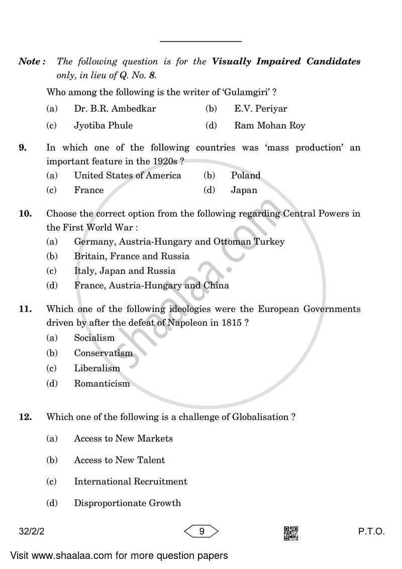 Social Science 2022-2023 Class 10 - CBSE (Central Board of Secondary Education) question paper with PDF download
