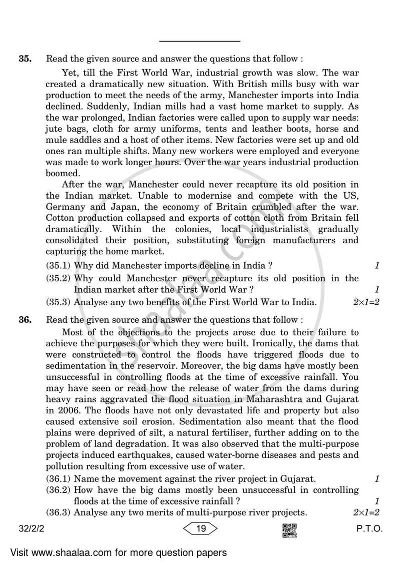 Social Science 2022-2023 Class 10 - CBSE (Central Board of Secondary Education) question paper with PDF download