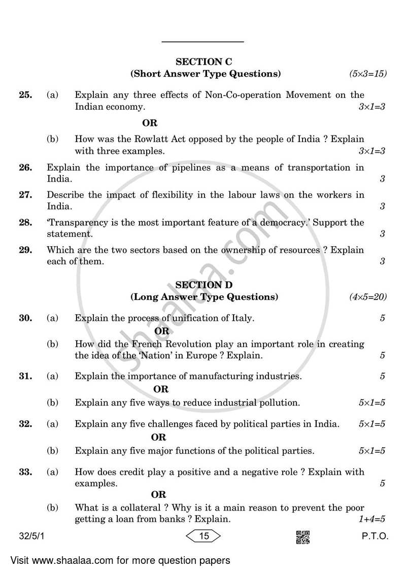 Social Science 2022-2023 Class 10 - CBSE (Central Board of Secondary Education) question paper with PDF download