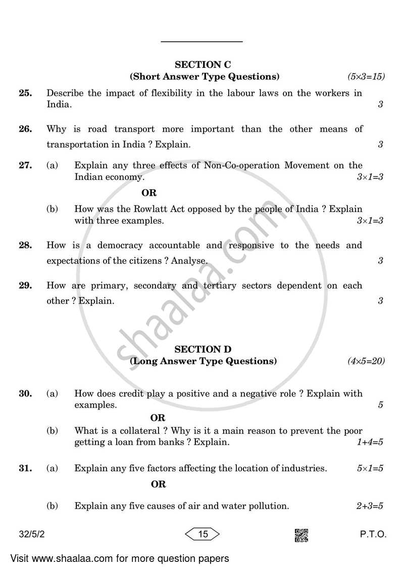 Social Science 2022-2023 Class 10 - CBSE (Central Board of Secondary Education) question paper with PDF download