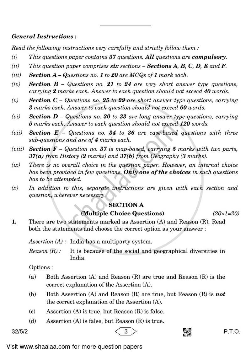 Social Science 2022-2023 Class 10 - CBSE (Central Board of Secondary Education) question paper with PDF download