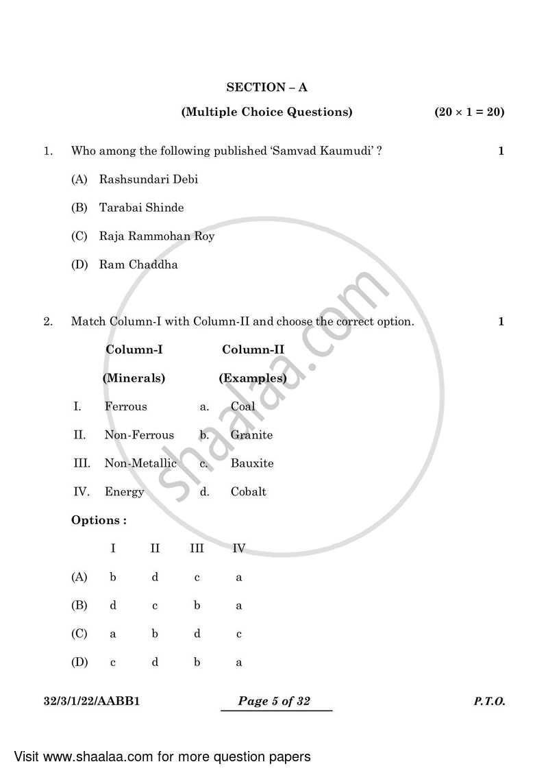 Social Science 2023-2024 Class 10 - CBSE (Central Board of Secondary Education) question paper with PDF download