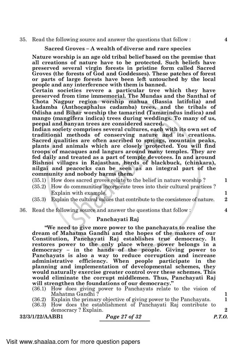 Social Science 2023-2024 Class 10 - CBSE (Central Board of Secondary Education) question paper with PDF download