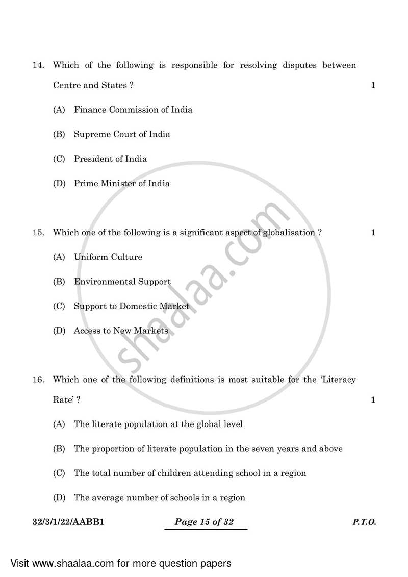 Social Science 2023-2024 Class 10 - CBSE (Central Board of Secondary Education) question paper with PDF download